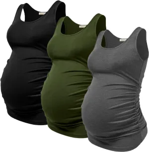 PARNIXS Summer Women's Maternity Tank Top Comfy Sleeveless Maternity Clothes (3 pcs)