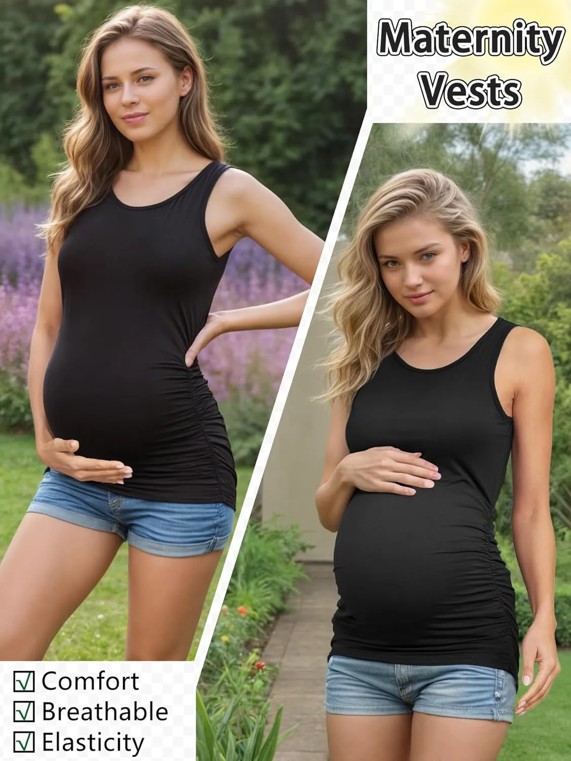 PARNIXS Summer Women's Maternity Tank Top Comfy Sleeveless Maternity Clothes (3 pcs)