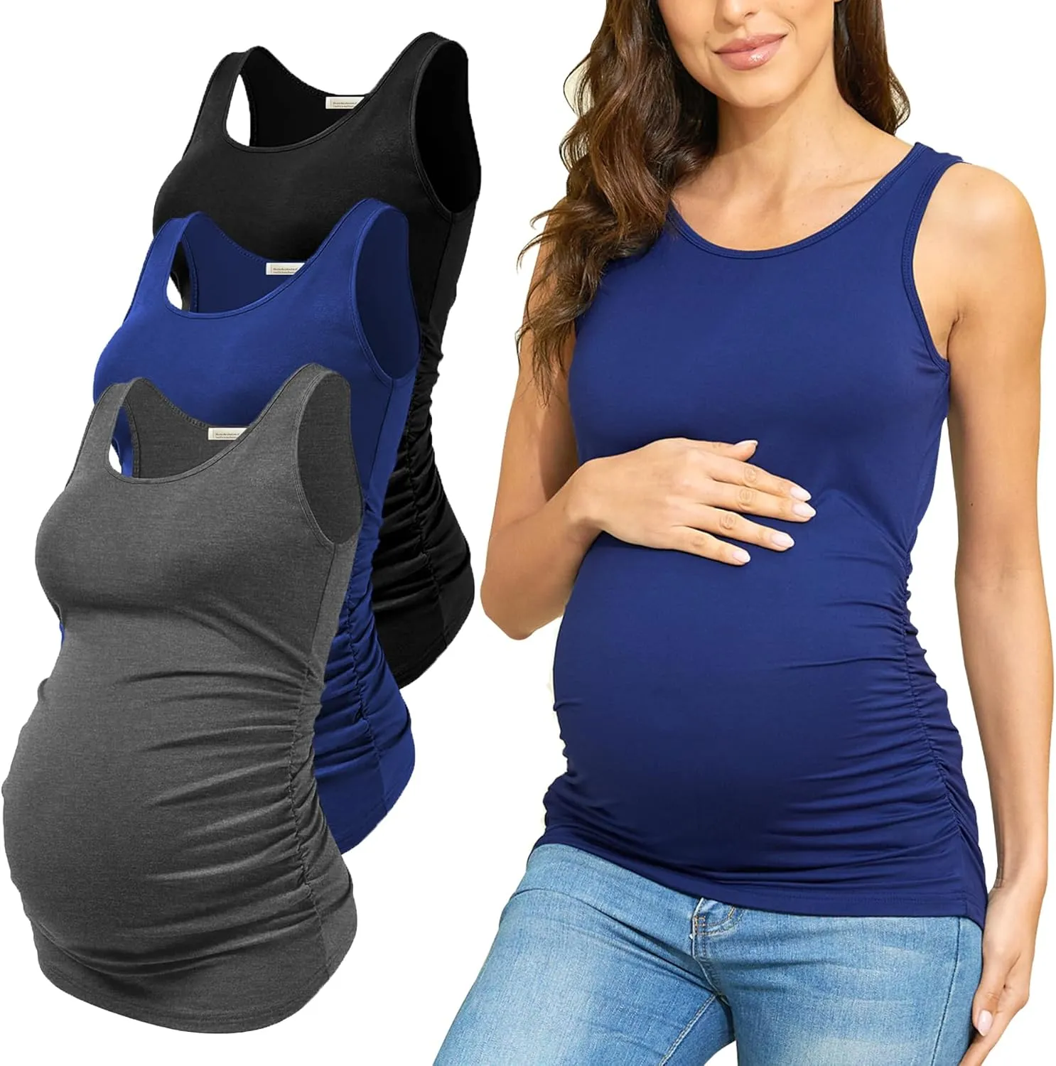 PARNIXS Summer Women's Maternity Tank Top Comfy Sleeveless Maternity Clothes (3 pcs)