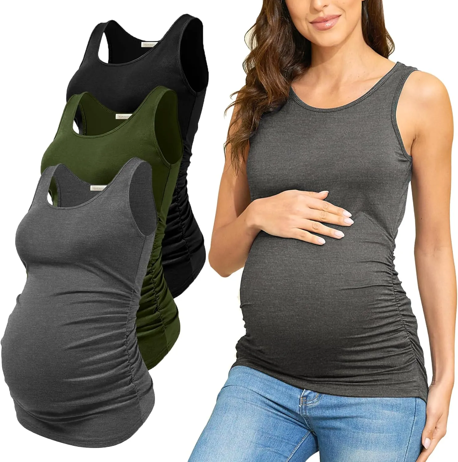 PARNIXS Summer Women's Maternity Tank Top Comfy Sleeveless Maternity Clothes (3 pcs)