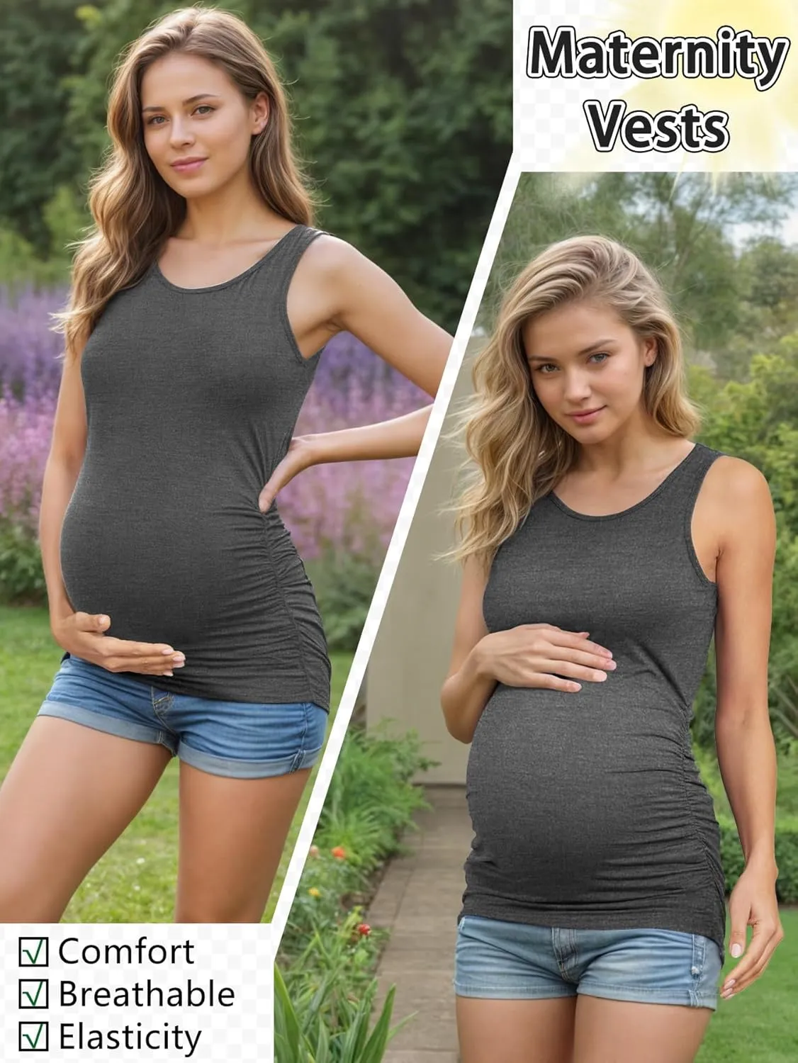 PARNIXS Summer Women's Maternity Tank Top Comfy Sleeveless Maternity Clothes (3 pcs)