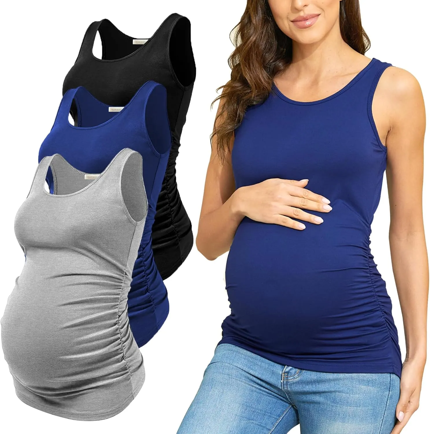 PARNIXS Summer Women's Maternity Tank Top Comfy Sleeveless Maternity Clothes (3 pcs)