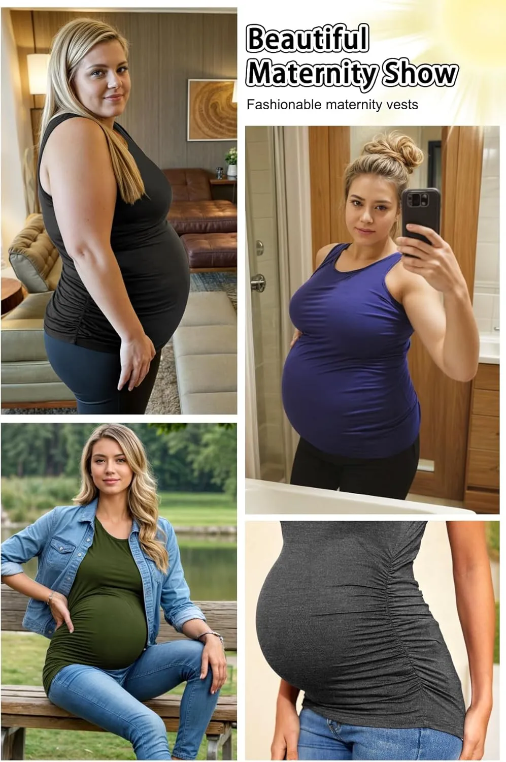 PARNIXS Summer Women's Maternity Tank Top Comfy Sleeveless Maternity Clothes (3 pcs)