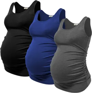 PARNIXS Summer Women's Maternity Tank Top Comfy Sleeveless Maternity Clothes (3 pcs)