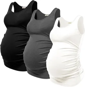 PARNIXS Summer Women's Maternity Tank Top Comfy Sleeveless Maternity Clothes (3 pcs)
