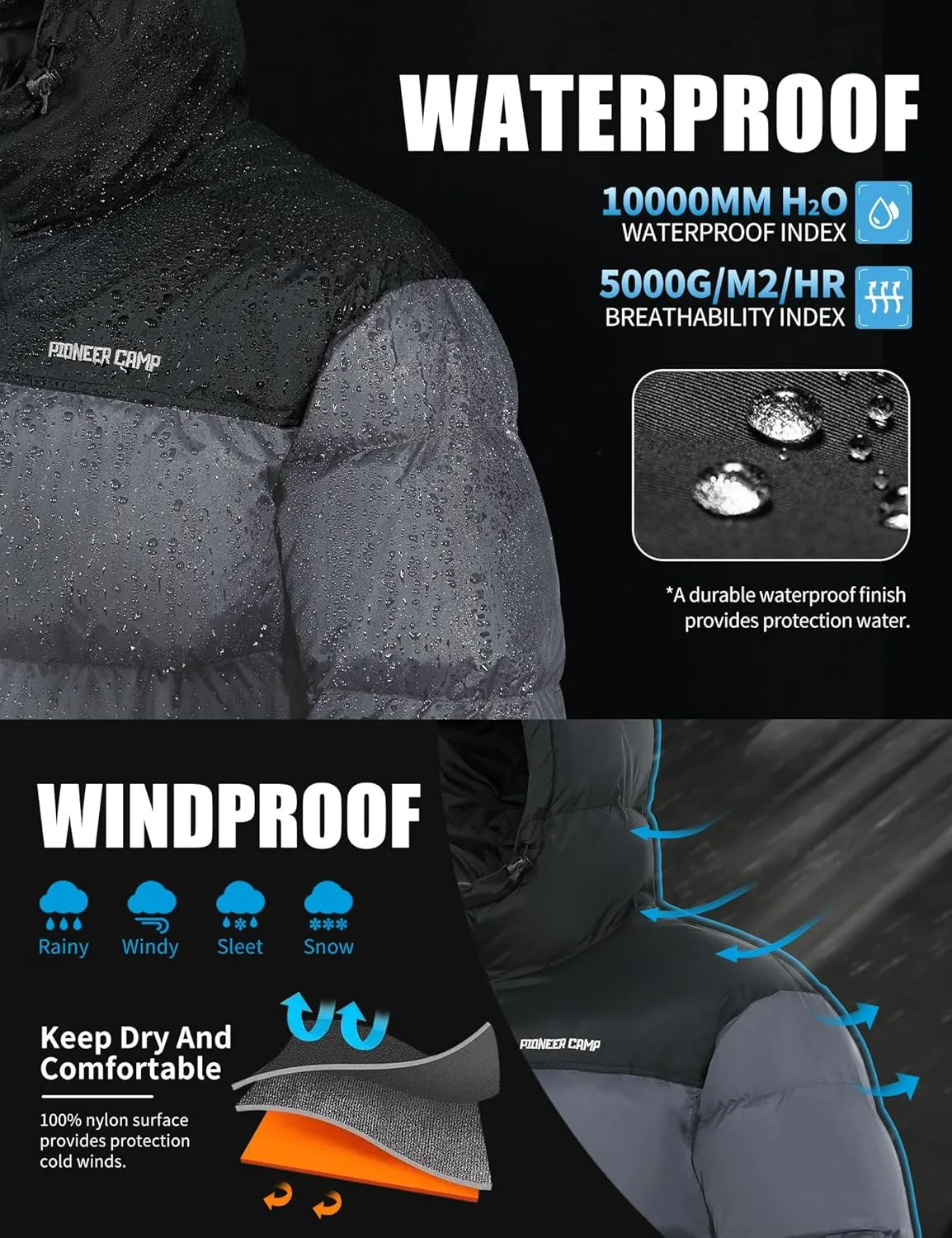 Pioneer Camp Men's Down Jacket 700 Fill Winter Insulated Puffer Jacket Waterproof Puffy Coat with Hood