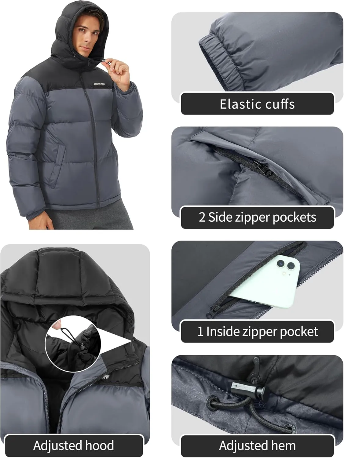 Pioneer Camp Men's Down Jacket 700 Fill Winter Insulated Puffer Jacket Waterproof Puffy Coat with Hood