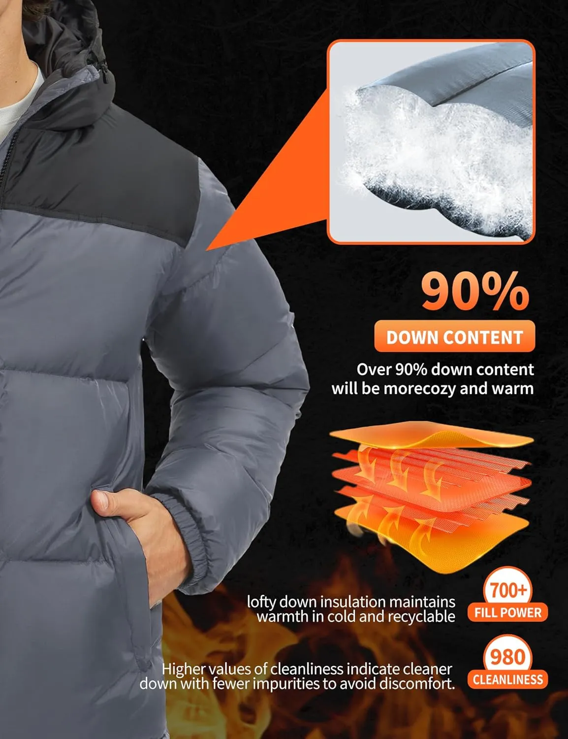 Pioneer Camp Men's Down Jacket 700 Fill Winter Insulated Puffer Jacket Waterproof Puffy Coat with Hood