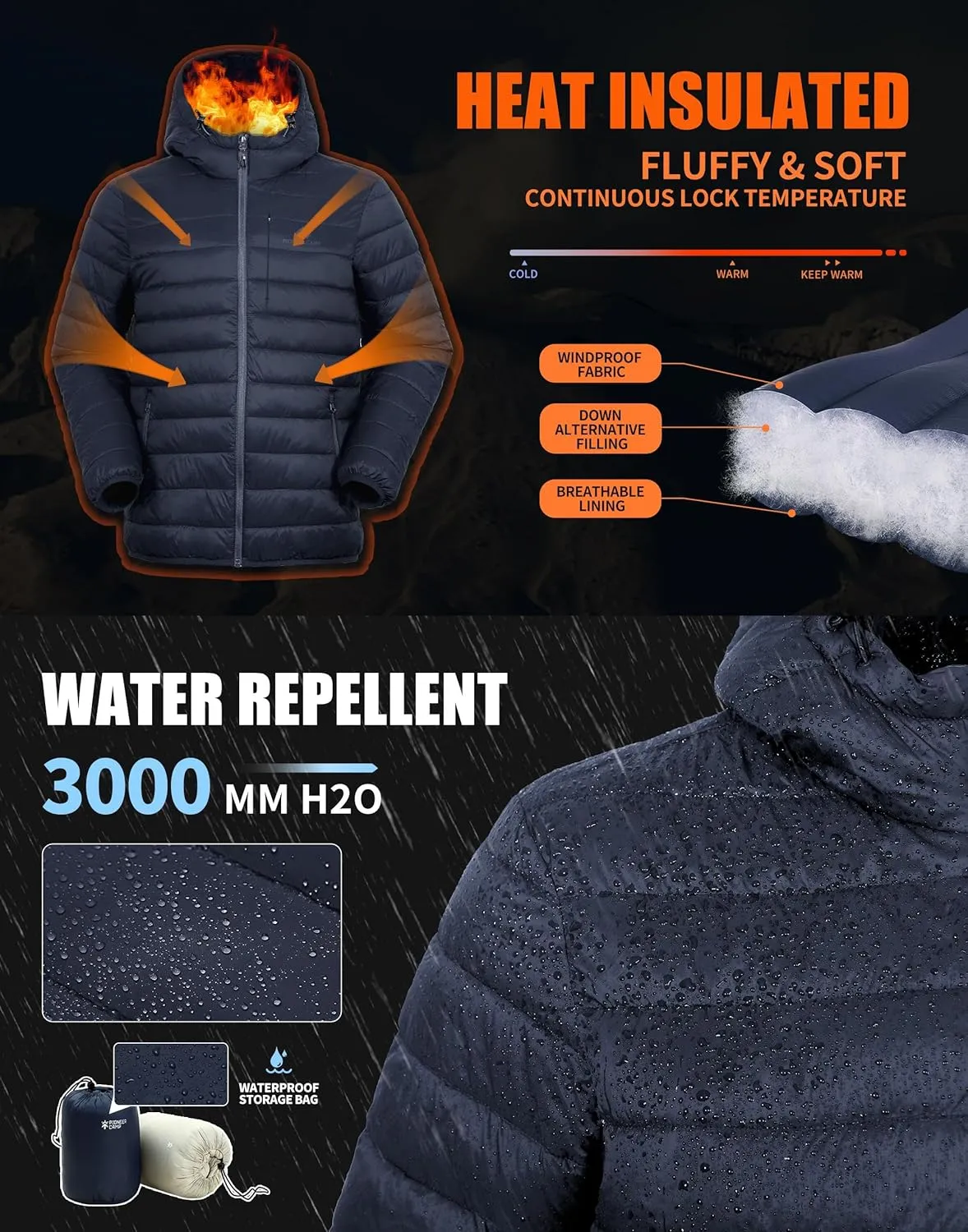 Pioneer Camp Men's Lightweight Packable Puffer Jacket with Hood Warm Puffy Winter Jacket Coat Insulated for Ski Hiking Travel