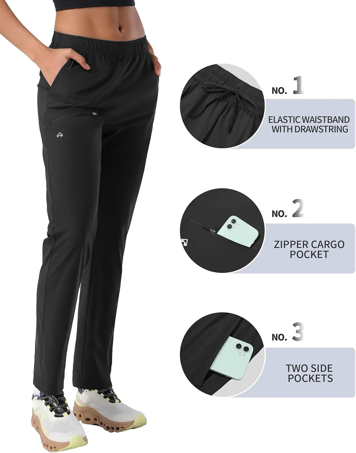 Pioneer Camp Women's Hiking Pants UPF 50  Elastic Waist Drawstring Ultra-Stretch Lightweight Outdoor Cargo Pants for Travel