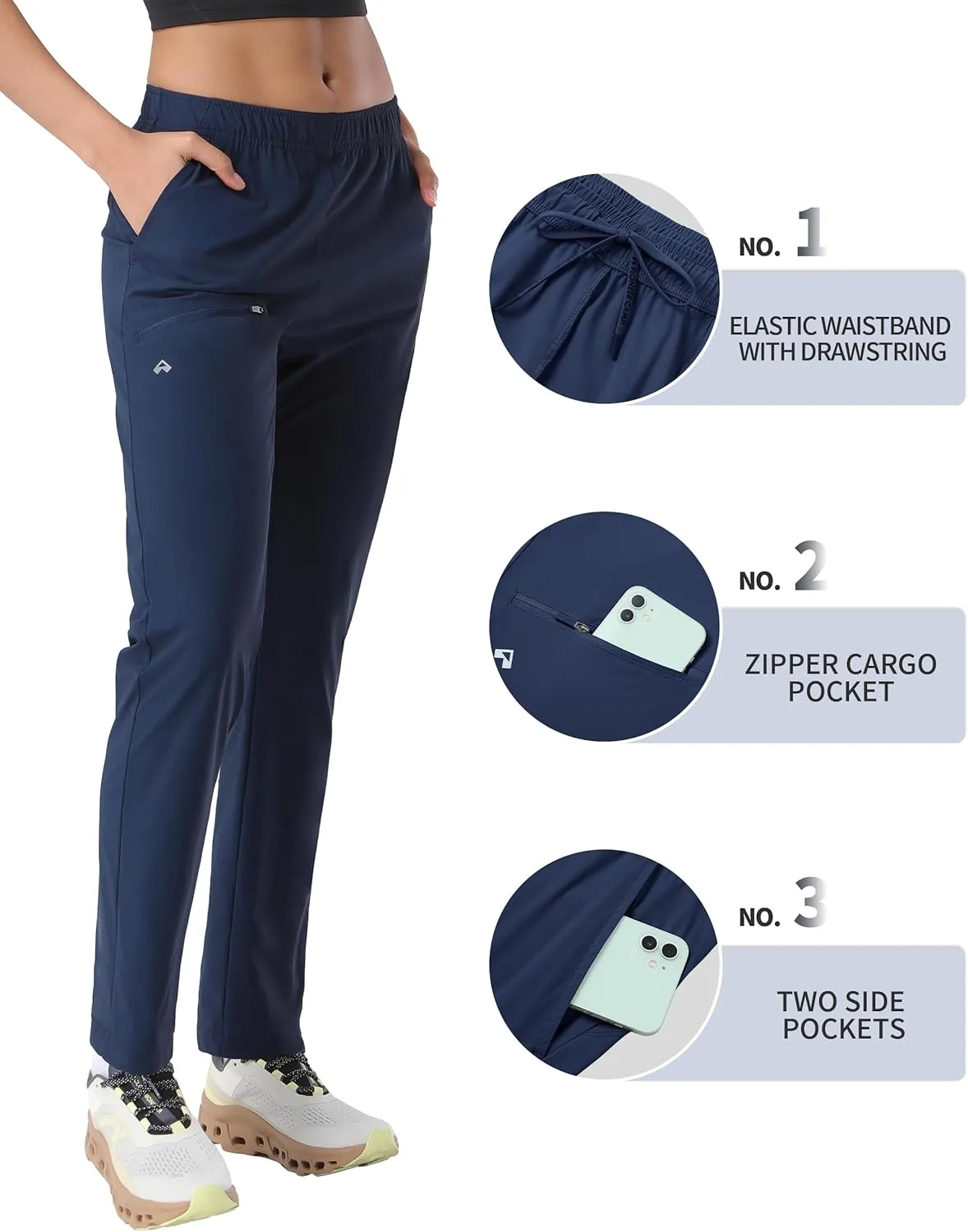Pioneer Camp Women's Hiking Pants UPF 50  Elastic Waist Drawstring Ultra-Stretch Lightweight Outdoor Cargo Pants for Travel