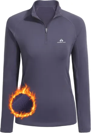Pioneer Camp Women's Quarter Zip Pullover Long Sleeve Thermal Fleece Lining Lightweight Athletic Tops for Running Golf