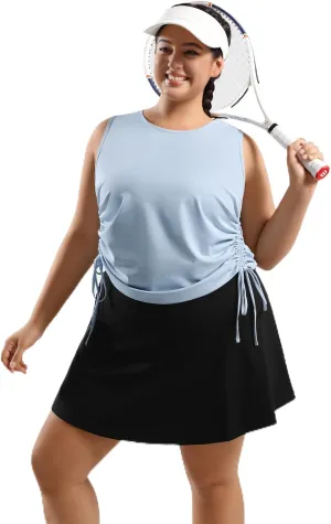 Plus Size Tennis Skorts with 2 Pockets Tank Tops for Women Pleated Athletic Skirt Sleeveless Shirts Workout Pickleball