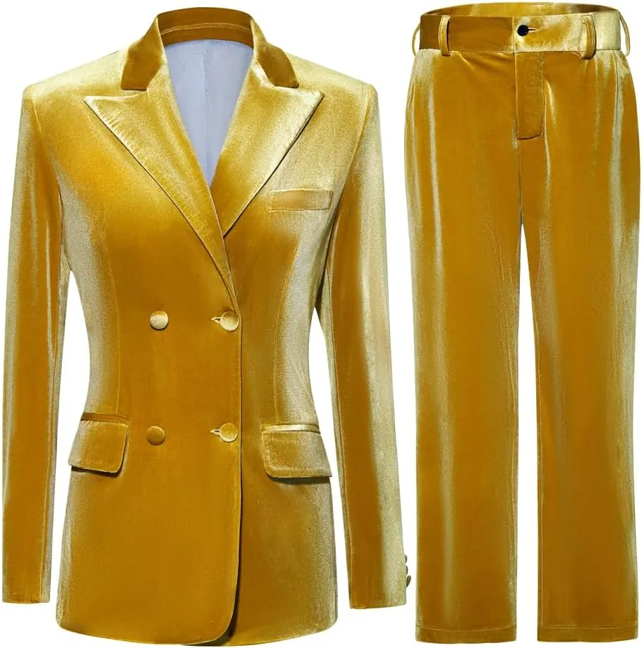 Plus Size Womens Velvet Suits 2 Piece Pant Suits Womens Tuxedos Pantsuits Set Women Business Pant Suit Work Office