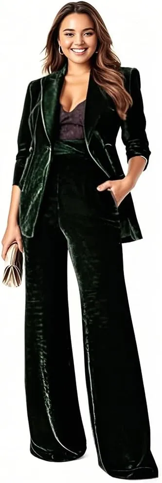 Plus Size Womens Velvet Suits 2 Piece Pant Suits Womens Tuxedos Pantsuits Set Women Business Pant Suit Work Office
