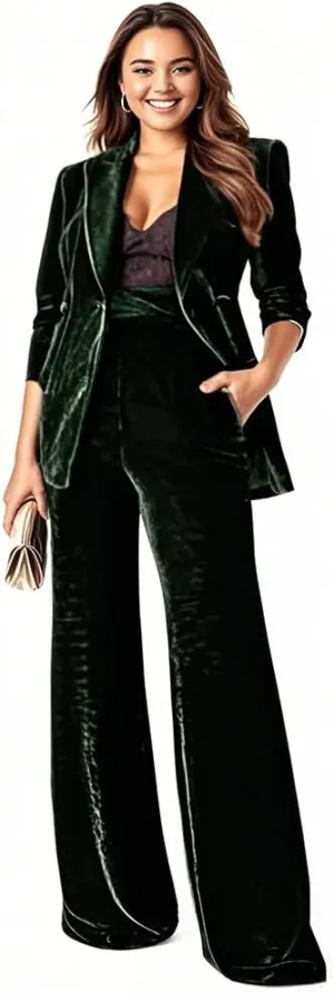 Plus Size Womens Velvet Suits 2 Piece Pant Suits Womens Tuxedos Pantsuits Set Women Business Pant Suit Work Office