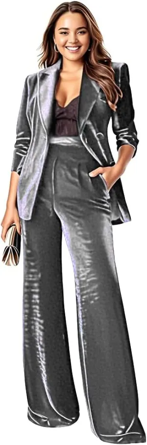 Plus Size Womens Velvet Suits 2 Piece Pant Suits Womens Tuxedos Pantsuits Set Women Business Pant Suit Work Office