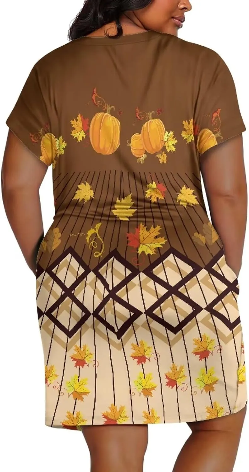 POLERO Plus Size Dress for Women Short Sleeve Midi Dress with Pockets Casual V Neck Tshirt Dresses