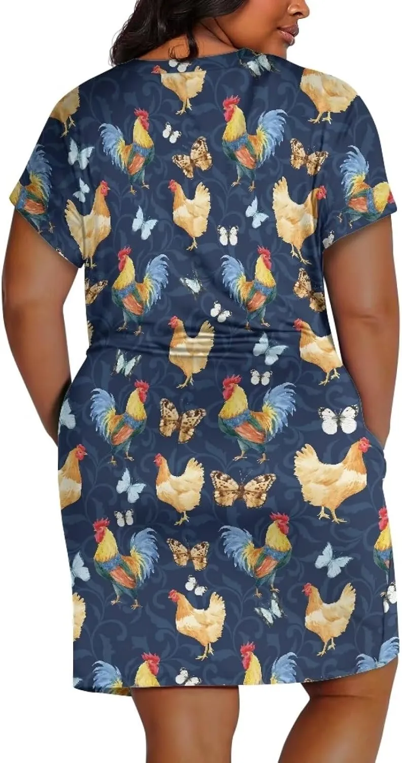 POLERO Plus Size Dress for Women Short Sleeve Midi Dress with Pockets Casual V Neck Tshirt Dresses