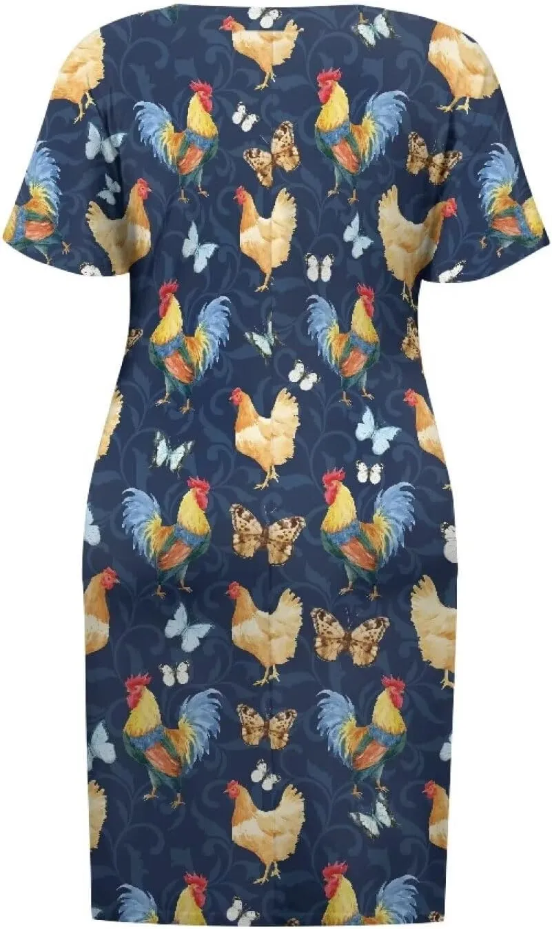 POLERO Plus Size Dress for Women Short Sleeve Midi Dress with Pockets Casual V Neck Tshirt Dresses