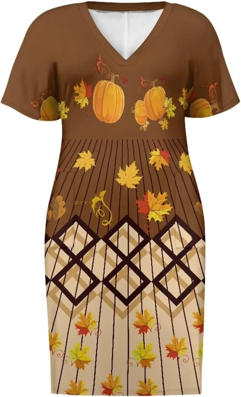 POLERO Plus Size Dress for Women Short Sleeve Midi Dress with Pockets Casual V Neck Tshirt Dresses