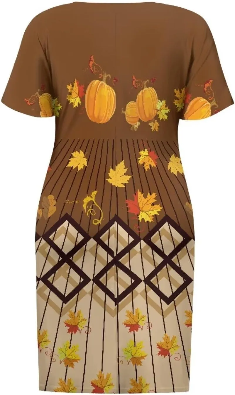POLERO Plus Size Dress for Women Short Sleeve Midi Dress with Pockets Casual V Neck Tshirt Dresses