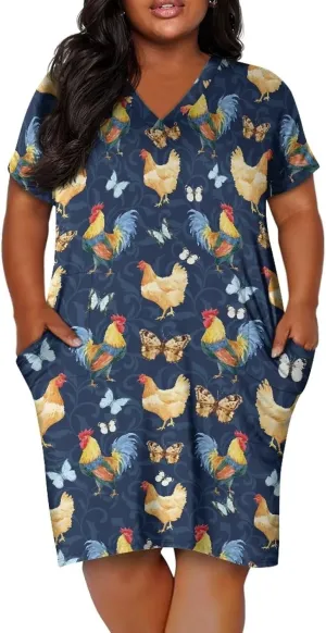 POLERO Plus Size Dress for Women Short Sleeve Midi Dress with Pockets Casual V Neck Tshirt Dresses