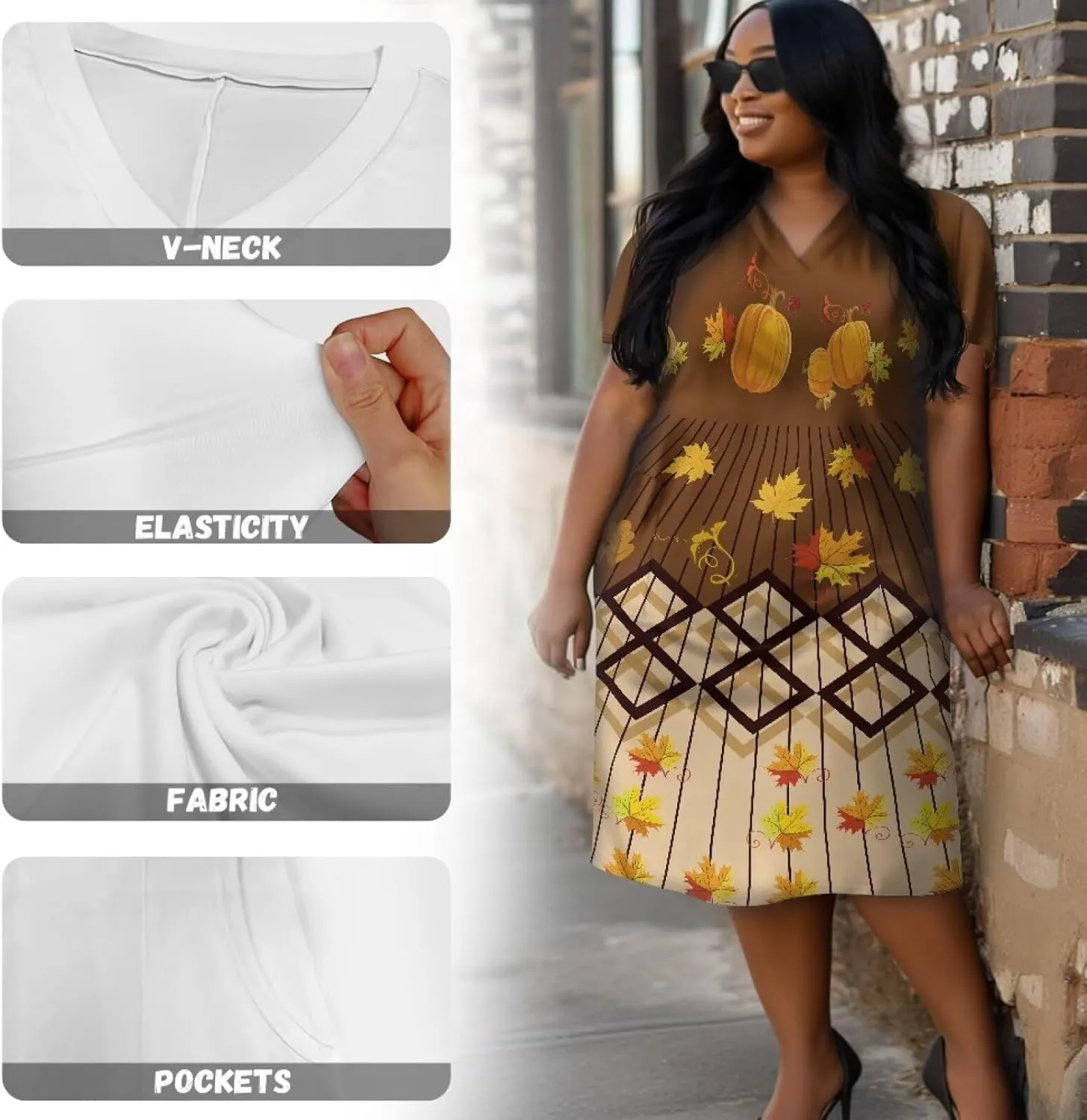 POLERO Plus Size Dress for Women Short Sleeve Midi Dress with Pockets Casual V Neck Tshirt Dresses