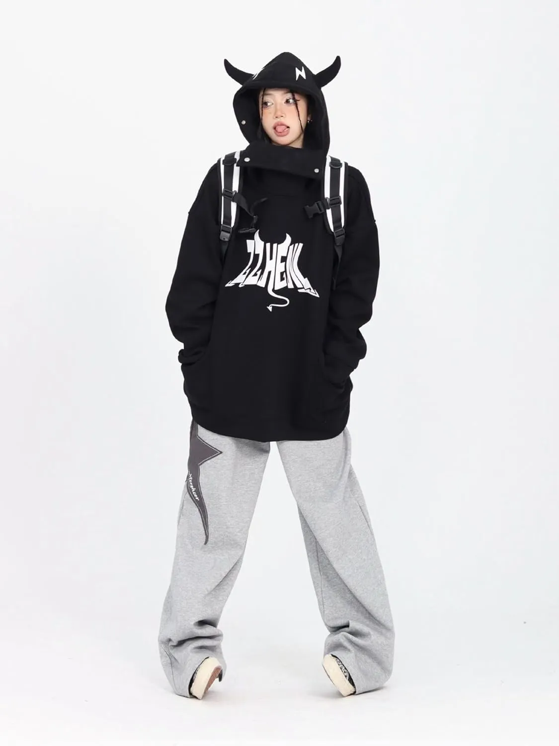 Pooyikoi Women Streetwear Sweatpants Drawstring Elastic Waist Loose Wide Leg Joggers Y2k Star Print Pants Harajuku Trousers