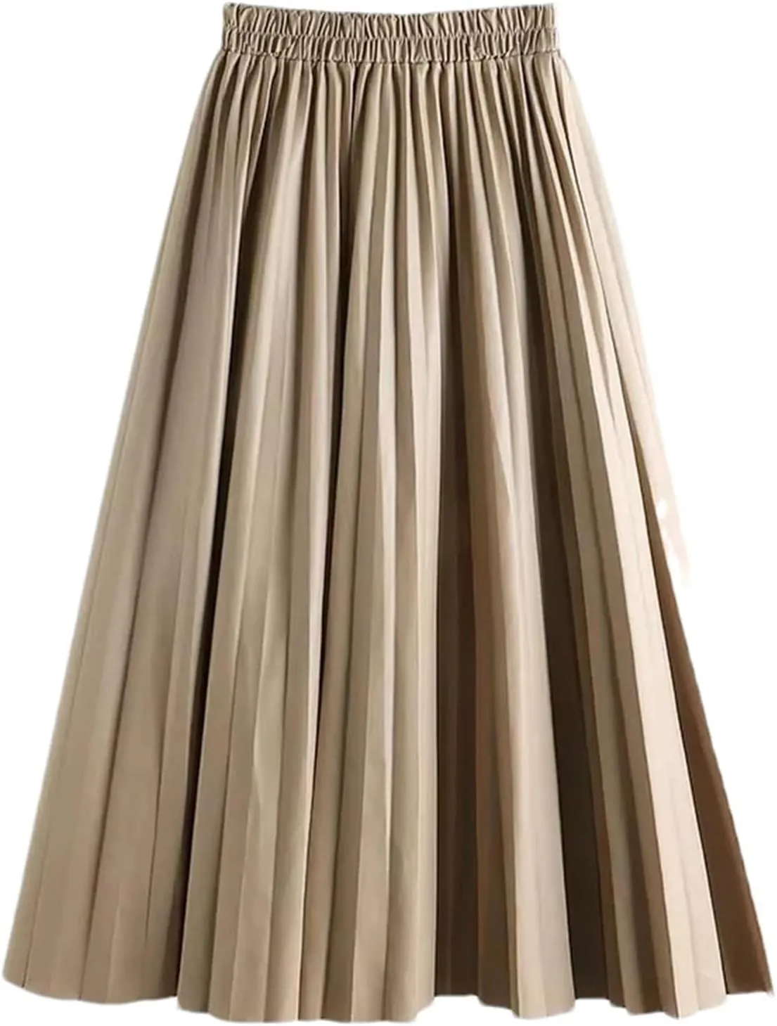 PU-Leather Pleated Skirt Women High Waist Fashion All-Match A-Line Mi-Long Skirt
