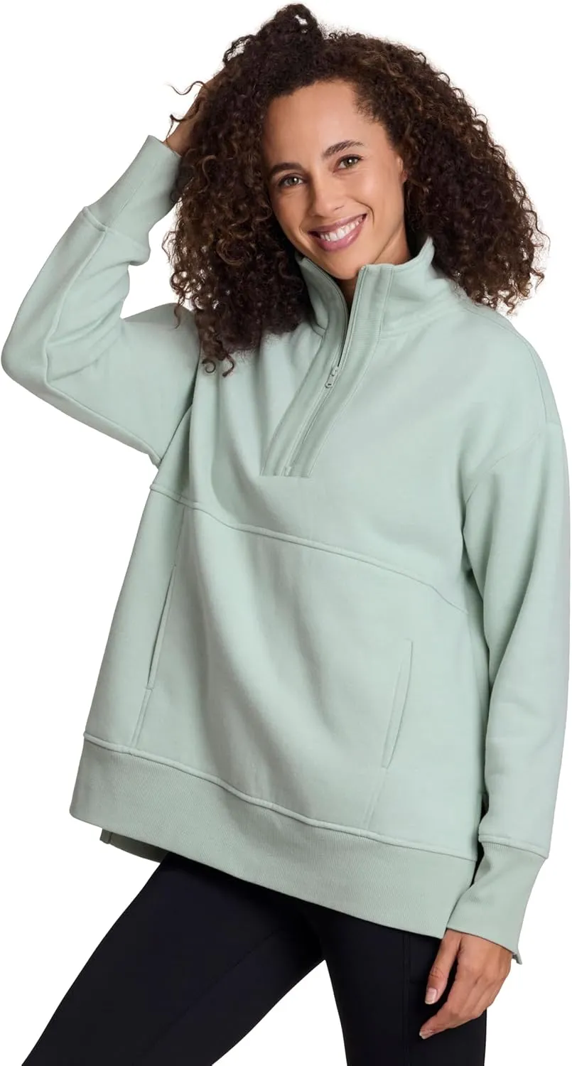 RBX Active Women's Lightweight Mock Neck Fleece 1/4 Zip Sweatshirt With Pockets