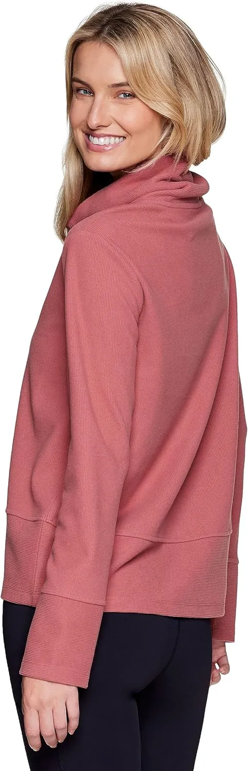 RBX Active Women's Lightweight Soft Plush Fleece Cowl Neck Pullover Sweatshirt