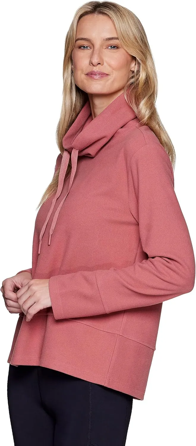 RBX Active Women's Lightweight Soft Plush Fleece Cowl Neck Pullover Sweatshirt