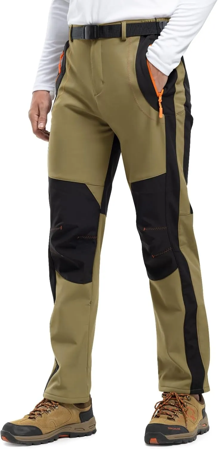 Rdruko Men's Snow Ski Pants Waterproof Insulated Winter Outdoor Snowboard Hiking Fleece Pants with Belt