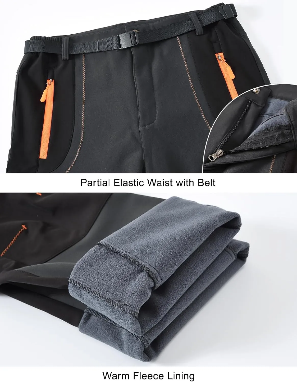 Rdruko Men's Snow Ski Pants Waterproof Insulated Winter Outdoor Snowboard Hiking Fleece Pants with Belt