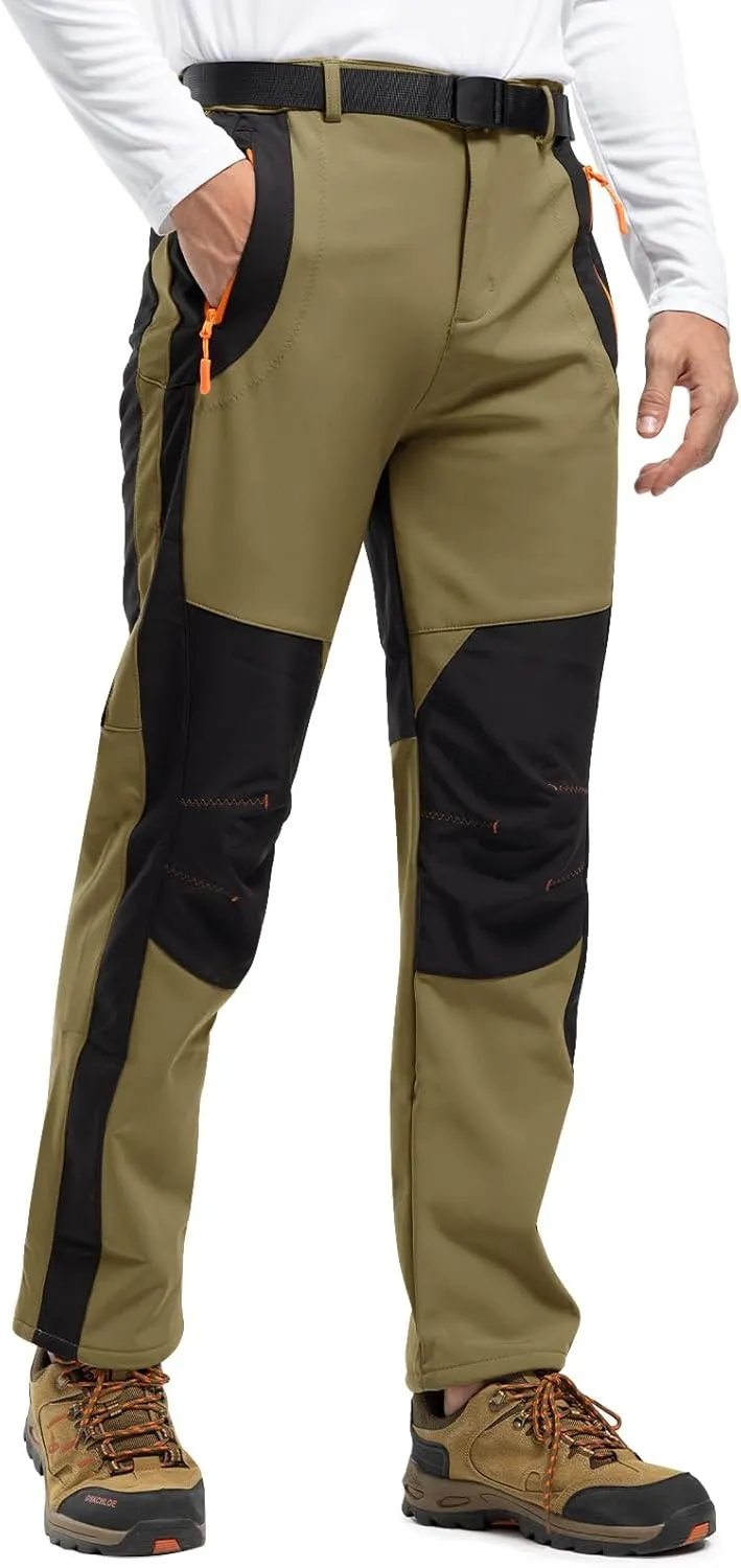 Rdruko Men's Snow Ski Pants Waterproof Insulated Winter Outdoor Snowboard Hiking Fleece Pants with Belt