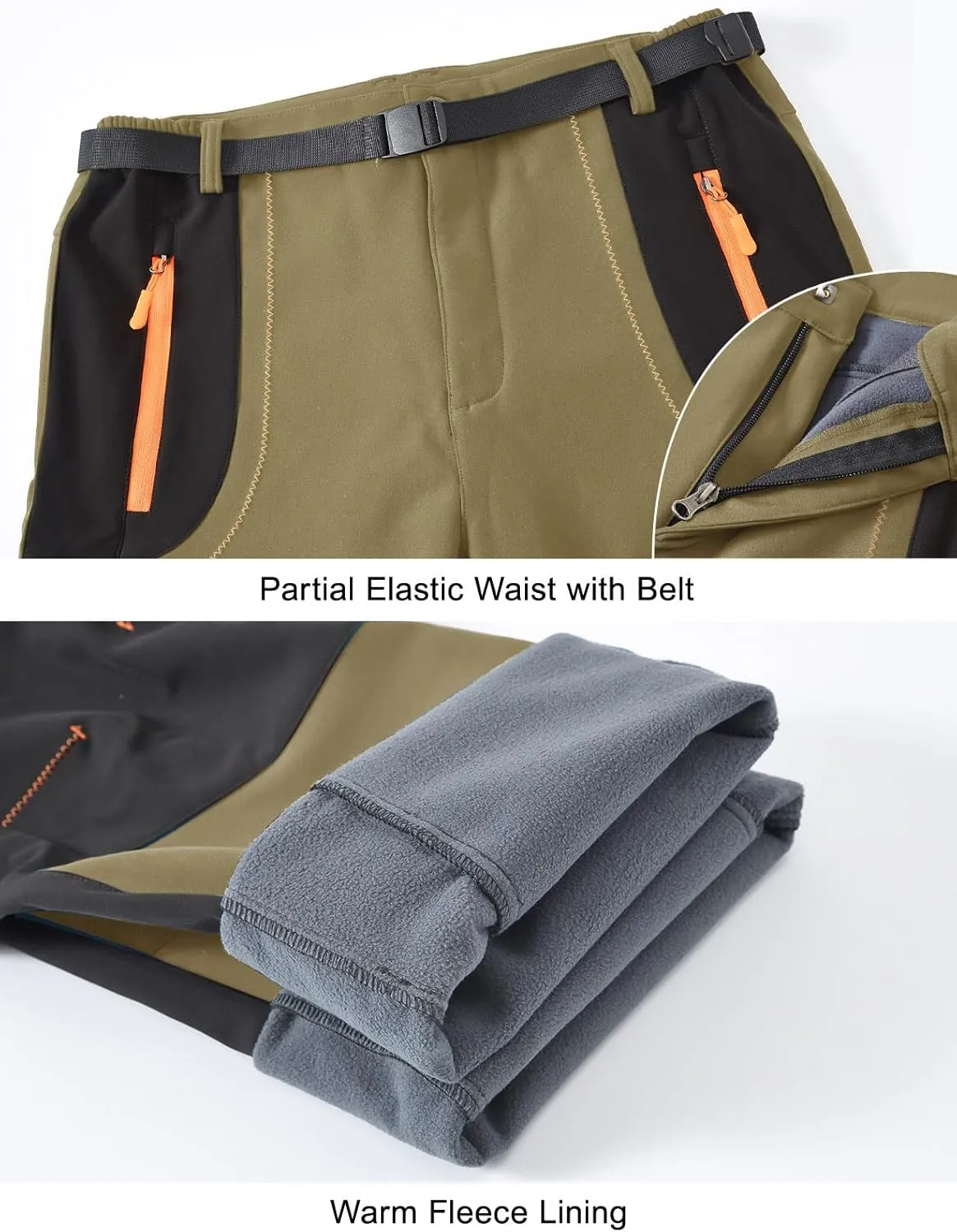 Rdruko Men's Snow Ski Pants Waterproof Insulated Winter Outdoor Snowboard Hiking Fleece Pants with Belt