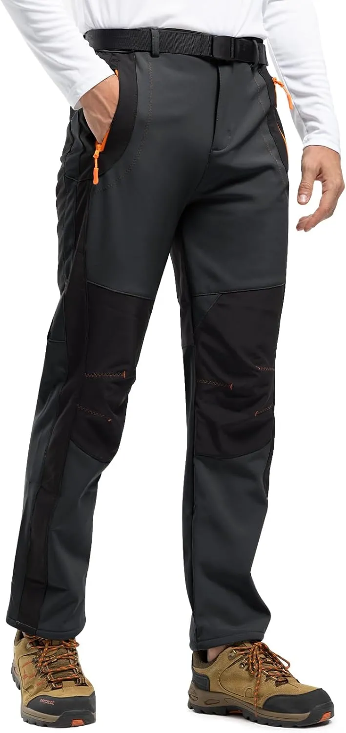 Rdruko Men's Snow Ski Pants Waterproof Insulated Winter Outdoor Snowboard Hiking Fleece Pants with Belt