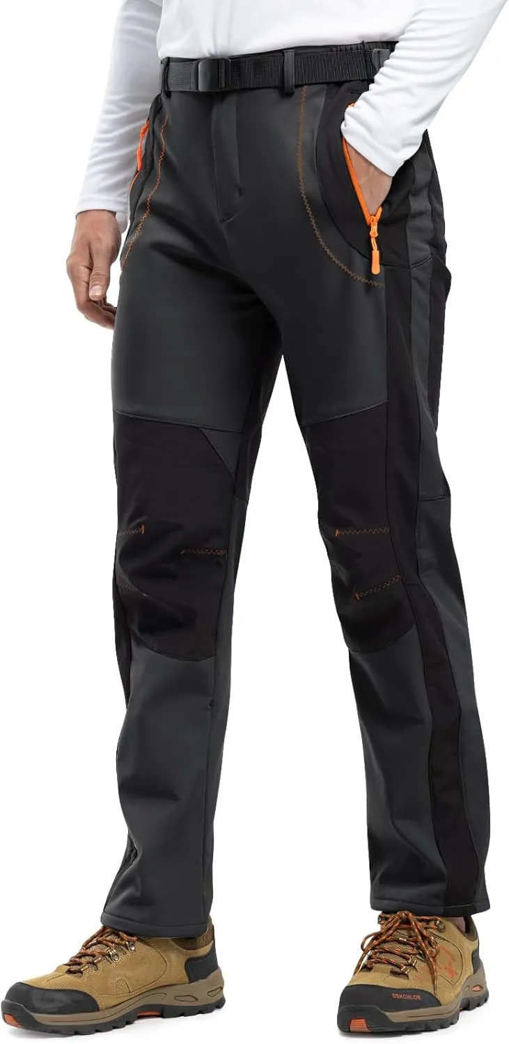 Rdruko Men's Snow Ski Pants Waterproof Insulated Winter Outdoor Snowboard Hiking Fleece Pants with Belt