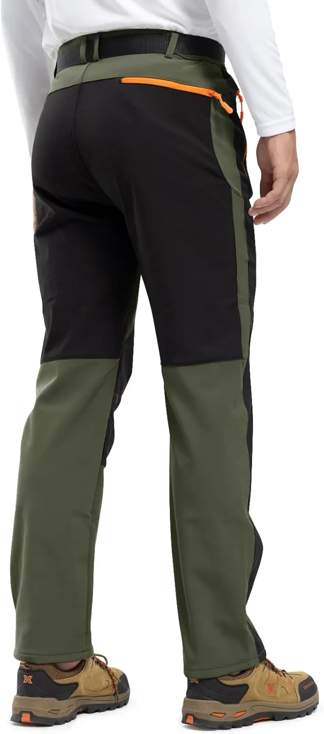 Rdruko Men's Snow Ski Pants Waterproof Insulated Winter Outdoor Snowboard Hiking Fleece Pants with Belt