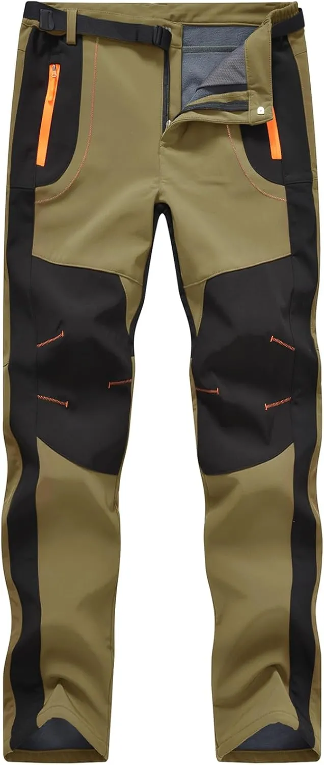 Rdruko Men's Snow Ski Pants Waterproof Insulated Winter Outdoor Snowboard Hiking Fleece Pants with Belt