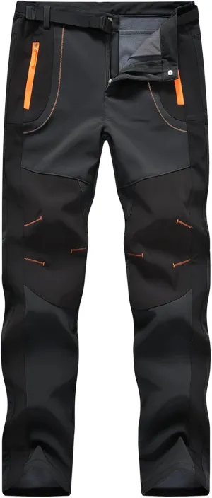 Rdruko Men's Snow Ski Pants Waterproof Insulated Winter Outdoor Snowboard Hiking Fleece Pants with Belt