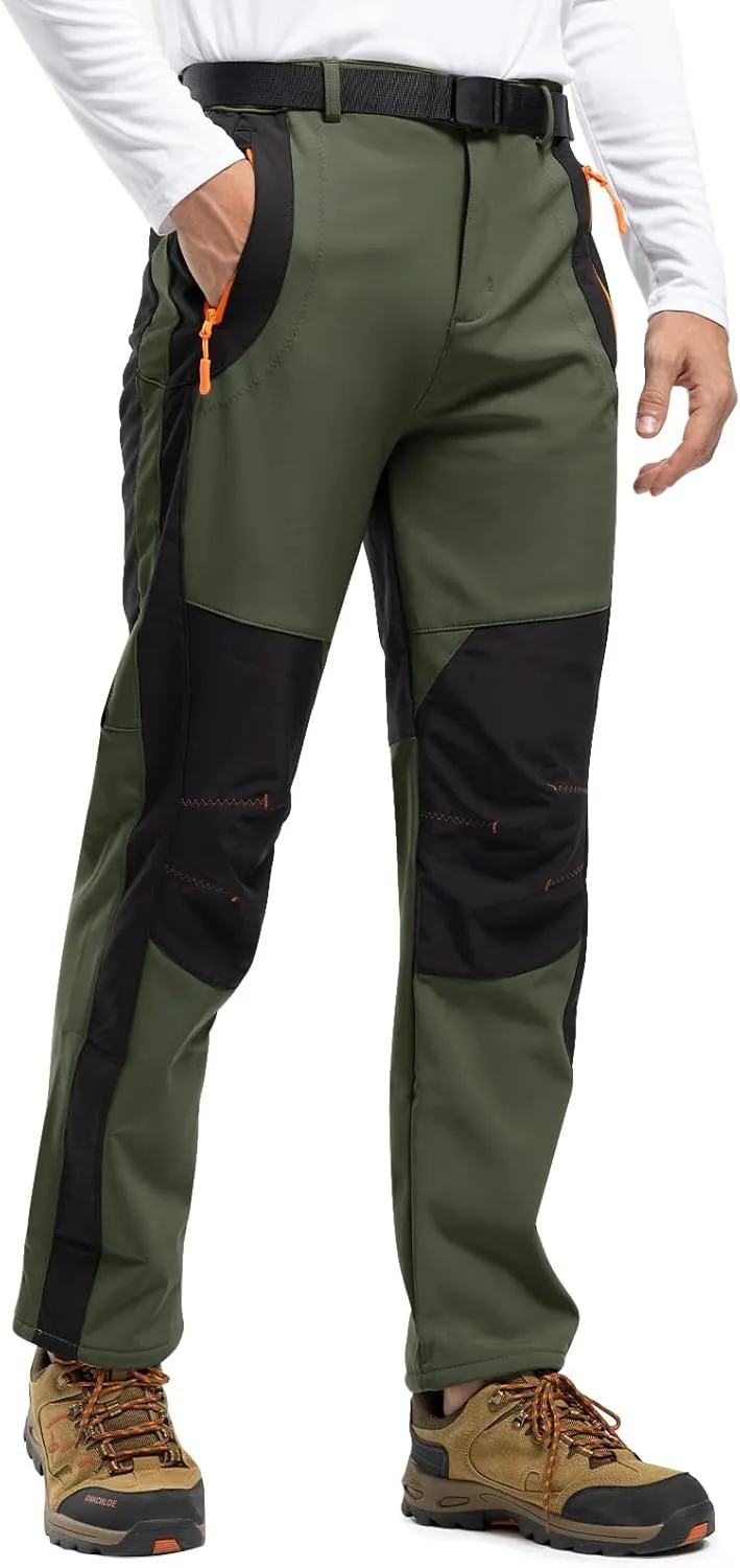 Rdruko Men's Snow Ski Pants Waterproof Insulated Winter Outdoor Snowboard Hiking Fleece Pants with Belt