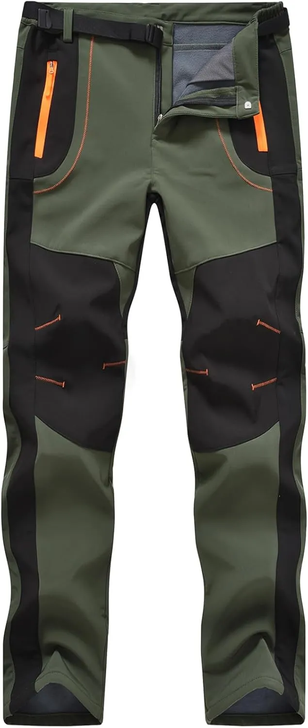 Rdruko Men's Snow Ski Pants Waterproof Insulated Winter Outdoor Snowboard Hiking Fleece Pants with Belt