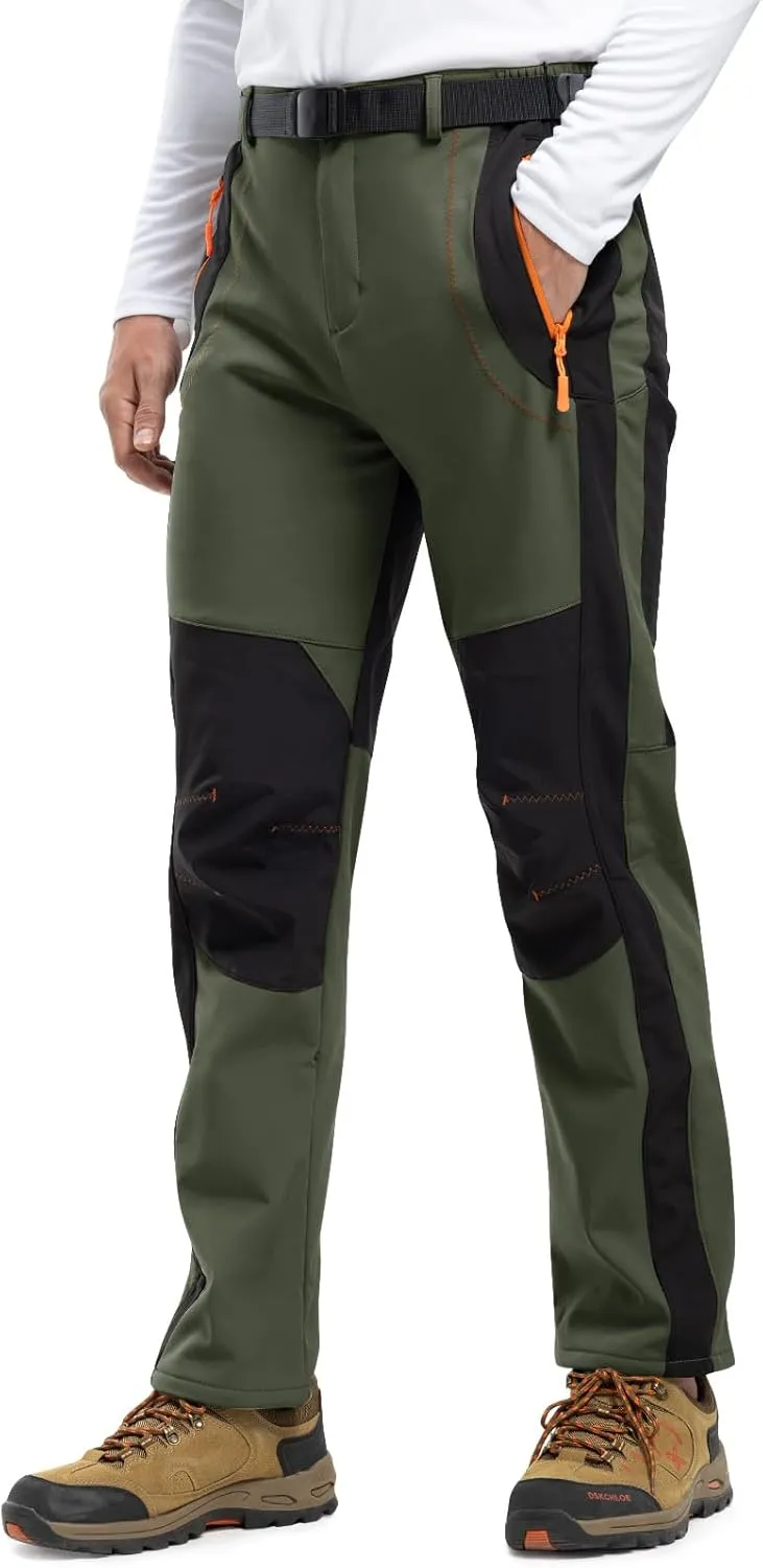 Rdruko Men's Snow Ski Pants Waterproof Insulated Winter Outdoor Snowboard Hiking Fleece Pants with Belt