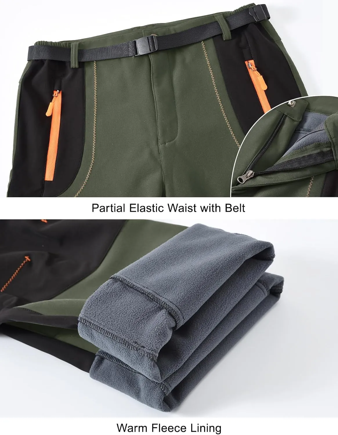 Rdruko Men's Snow Ski Pants Waterproof Insulated Winter Outdoor Snowboard Hiking Fleece Pants with Belt