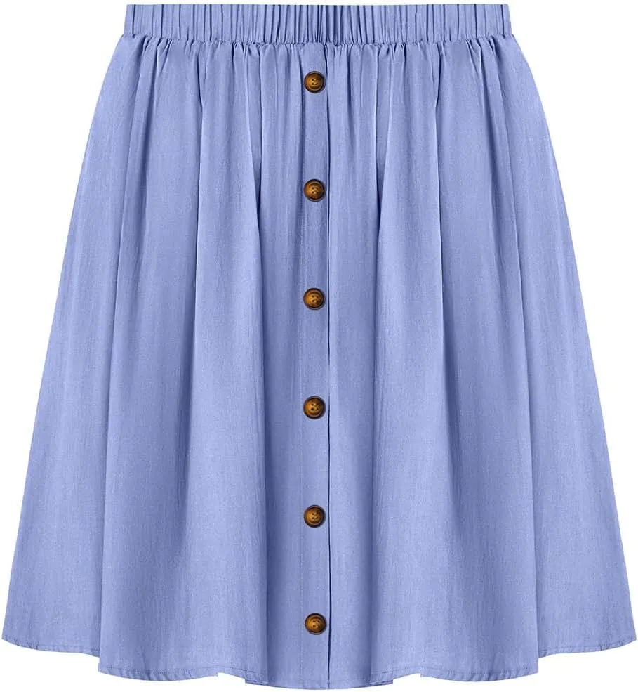 RITERA Plus Size Skirt for Women A Line Midi Denim Skirt Elastic Waist Front Button Skirts