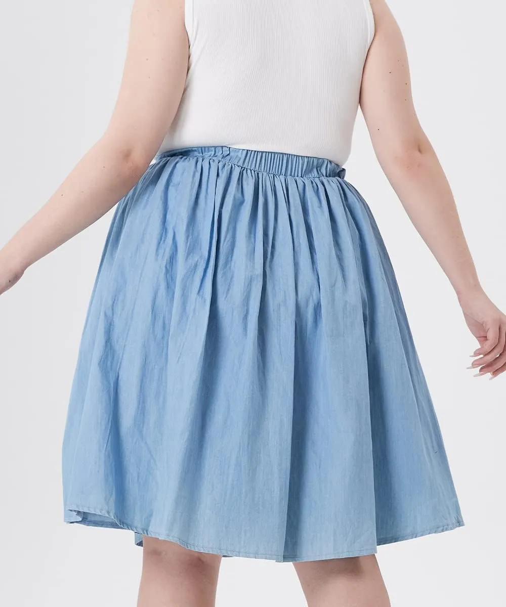 RITERA Plus Size Skirt for Women A Line Midi Denim Skirt Elastic Waist Front Button Skirts