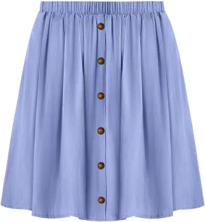 RITERA Plus Size Skirt for Women A Line Midi Denim Skirt Elastic Waist Front Button Skirts