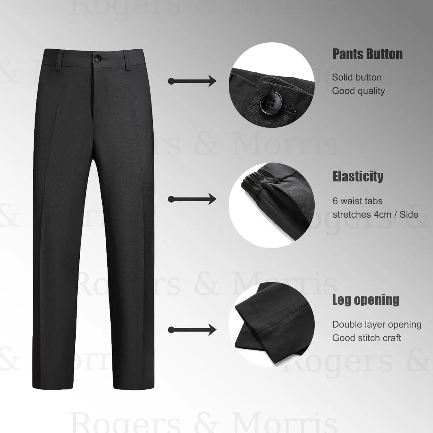 Rogers & Morris Boys Tuxedo Suit Formal Outfits Slim Fit Solid Kids 5 Piece Suit Set Peak Lapel